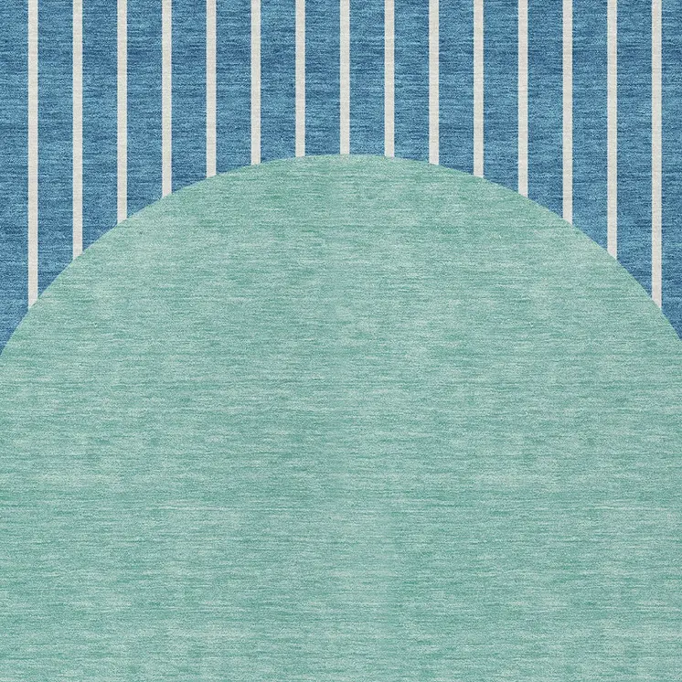 5' X 8' Teal Blue And Aqua Striped Washable Indoor Outdoor Area Rug