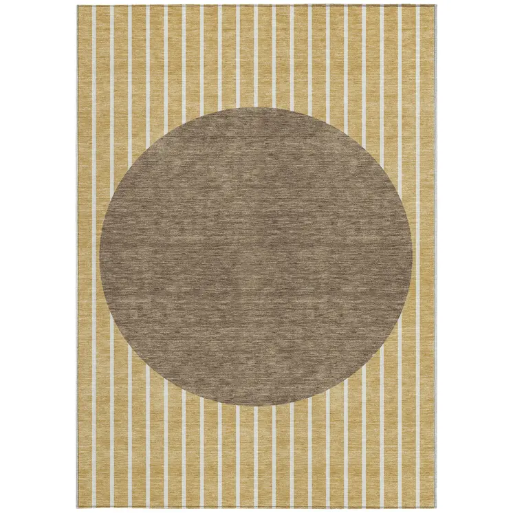 3' X 5' Wheat And Brown Striped Washable Indoor Outdoor Area Rug