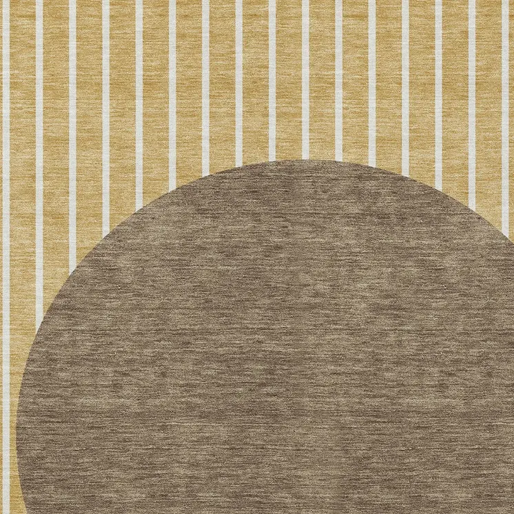 5' X 8' Wheat And Brown Striped Washable Indoor Outdoor Area Rug