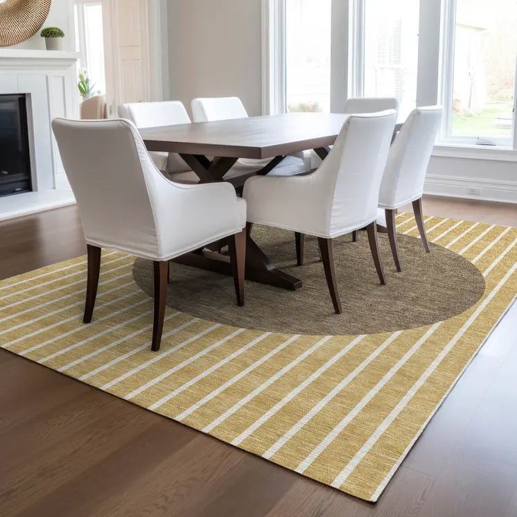 5' X 8' Wheat And Brown Striped Washable Indoor Outdoor Area Rug
