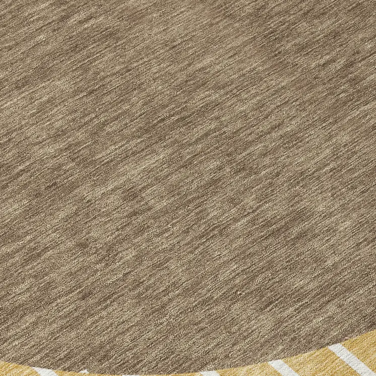 8' Wheat And Brown Round Striped Washable Indoor Outdoor Area Rug