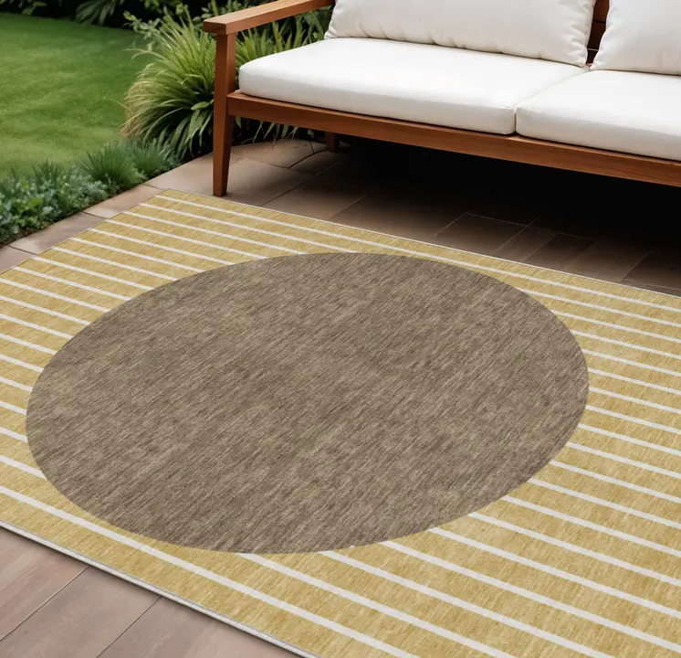 8' X 10' Wheat And Brown Striped Washable Indoor Outdoor Area Rug