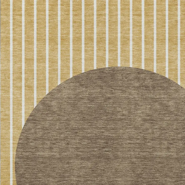 8' X 10' Wheat And Brown Striped Washable Indoor Outdoor Area Rug