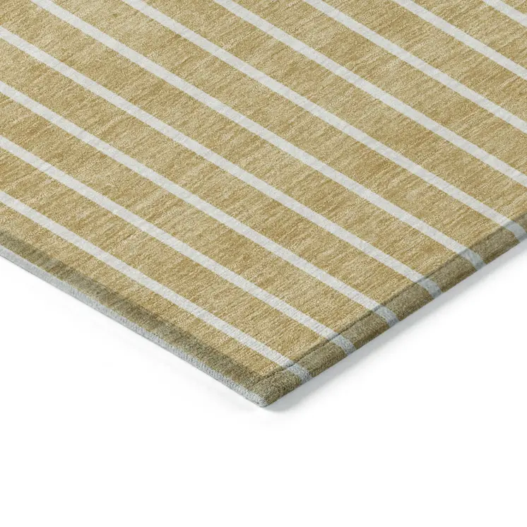 10' X 14' Wheat And Brown Striped Washable Indoor Outdoor Area Rug