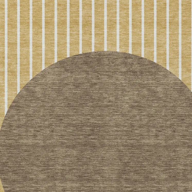 10' X 14' Wheat And Brown Striped Washable Indoor Outdoor Area Rug