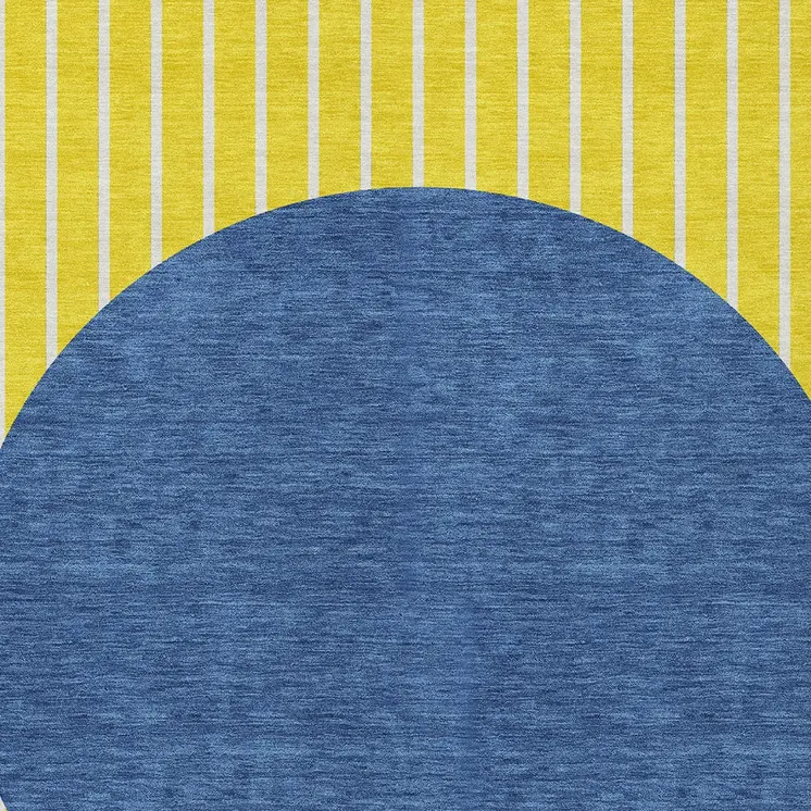 8' X 10' Yellow And Blue Striped Washable Indoor Outdoor Area Rug