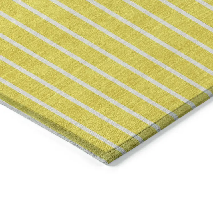 9' X 12' Yellow And Blue Striped Washable Indoor Outdoor Area Rug