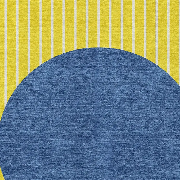 9' X 12' Yellow And Blue Striped Washable Indoor Outdoor Area Rug