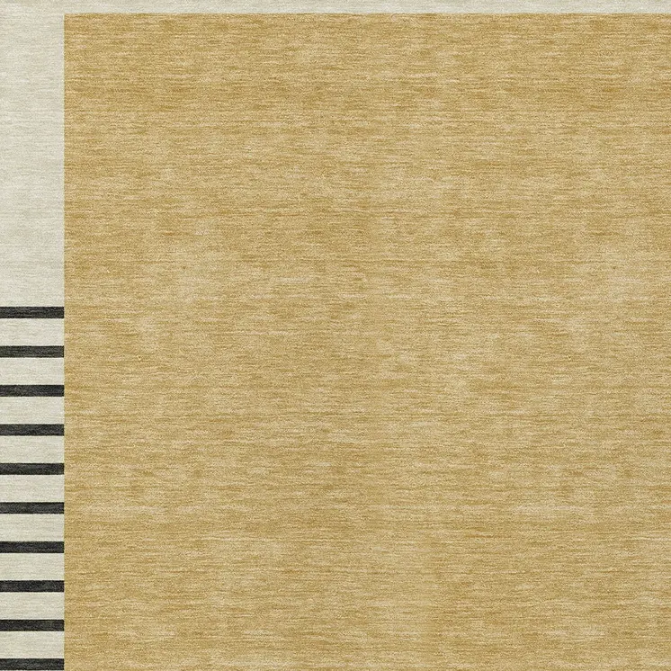 3' X 5' Gold Black And Beige Striped Washable Indoor Outdoor Area Rug