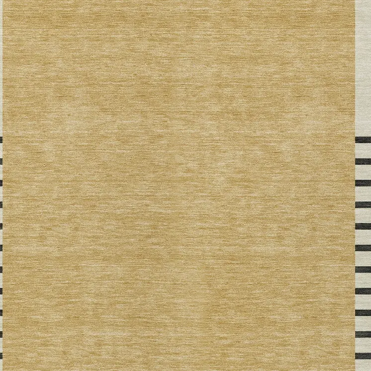 5' X 8' Gold Black And Beige Striped Washable Indoor Outdoor Area Rug