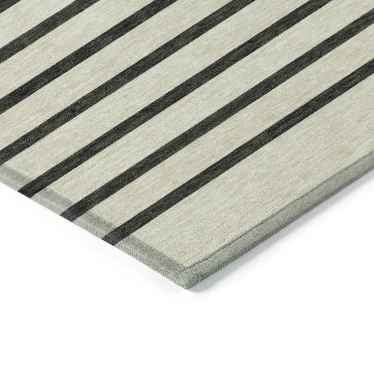 8' X 10' Gold Black And Beige Striped Washable Indoor Outdoor Area Rug
