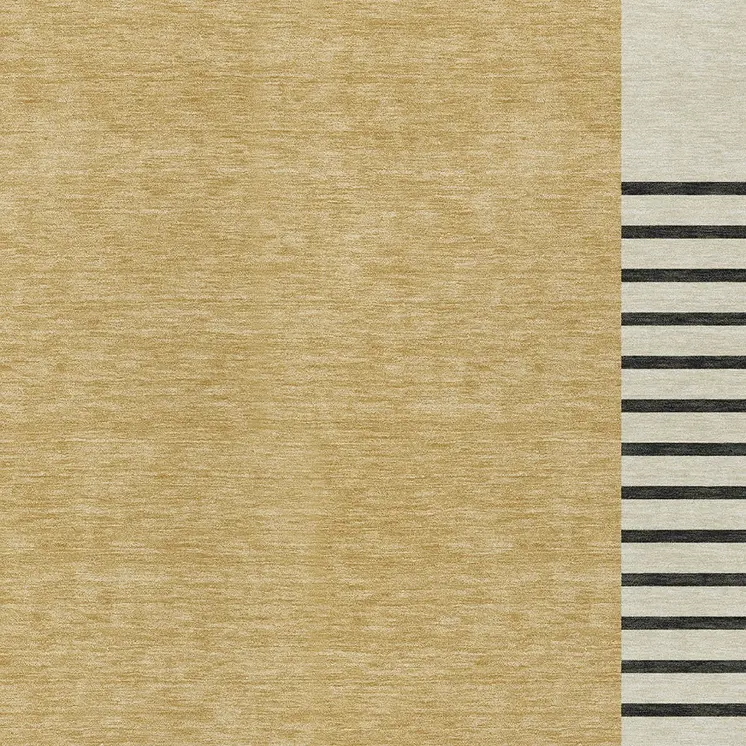 9' X 12' Gold Black And Beige Striped Washable Indoor Outdoor Area Rug