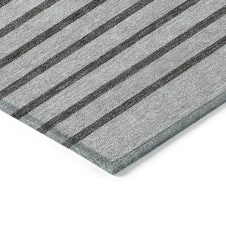 3' X 5' Gray Silver And Black Striped Washable Indoor Outdoor Area Rug