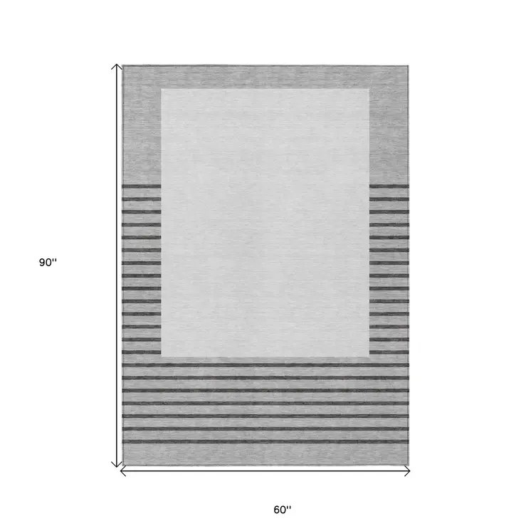 5' X 8' Gray Silver And Black Striped Washable Indoor Outdoor Area Rug