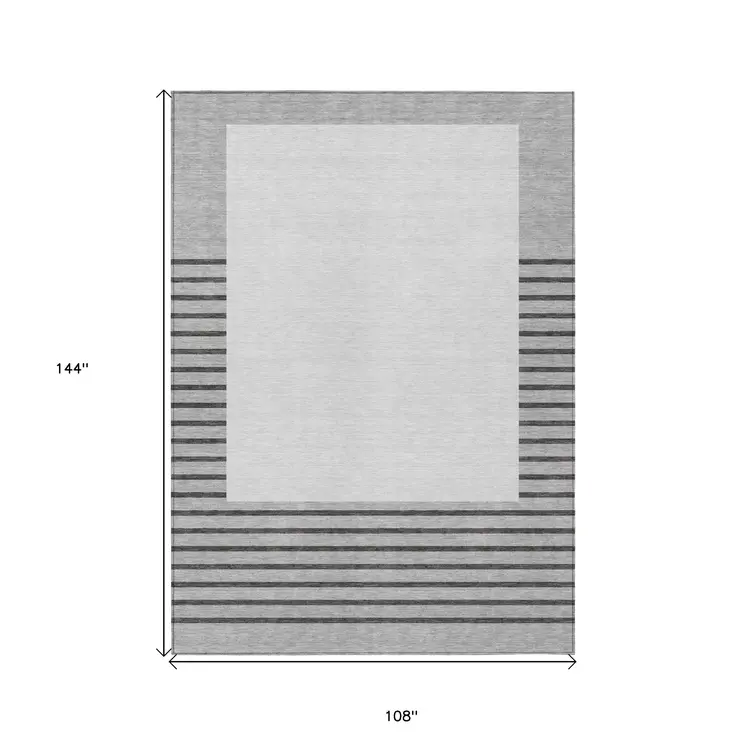 9' X 12' Gray Silver And Black Striped Washable Indoor Outdoor Area Rug