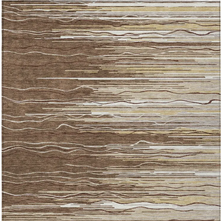 3' X 5' Brown Beige And Ivory Striped Washable Indoor Outdoor Area Rug