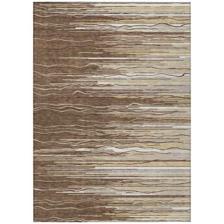 3' X 5' Brown Beige And Ivory Striped Washable Indoor Outdoor Area Rug