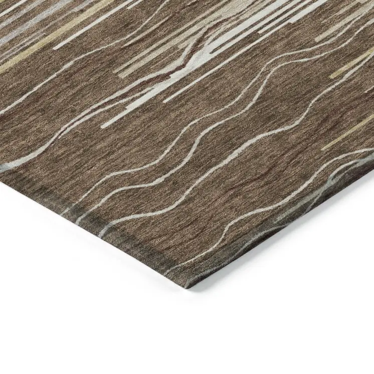 3' X 5' Brown Beige And Ivory Striped Washable Indoor Outdoor Area Rug