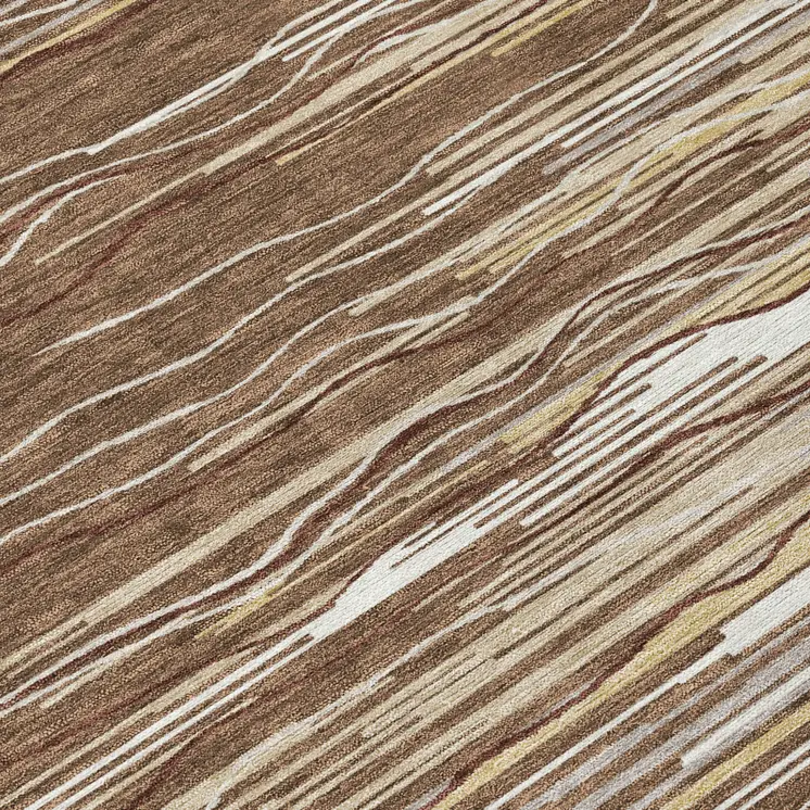 8' Brown Beige And Ivory Round Striped Washable Indoor Outdoor Area Rug