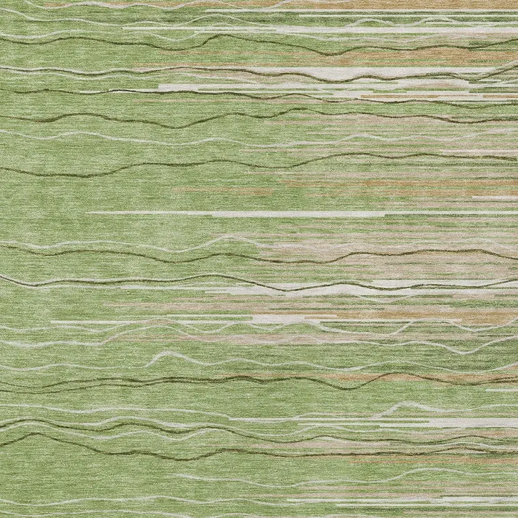 3' X 5' Green Beige And Ivory Striped Washable Indoor Outdoor Area Rug
