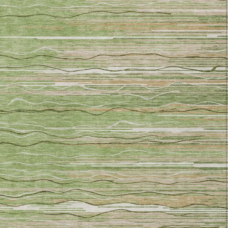 5' X 8' Green Beige And Ivory Striped Washable Indoor Outdoor Area Rug