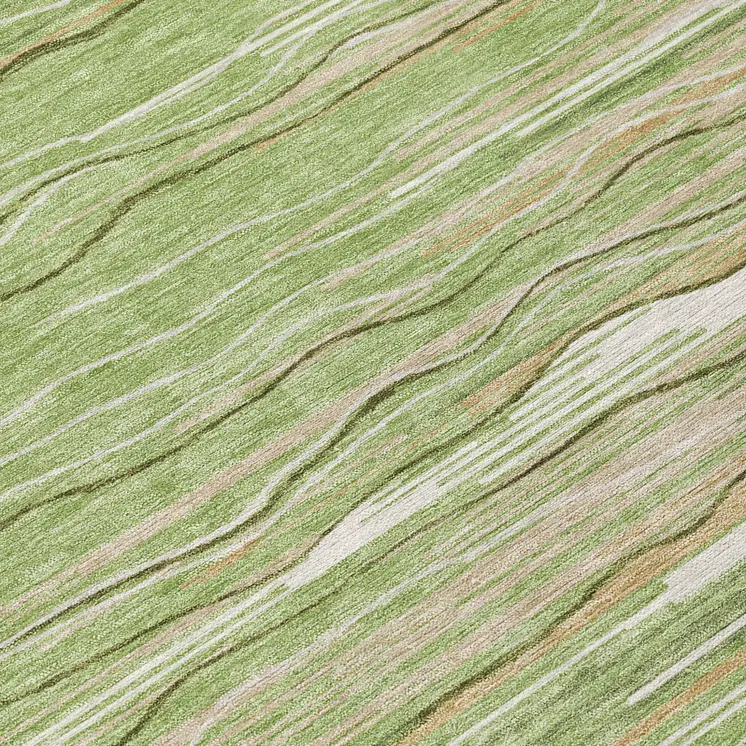 8' Green Beige And Ivory Round Striped Washable Indoor Outdoor Area Rug