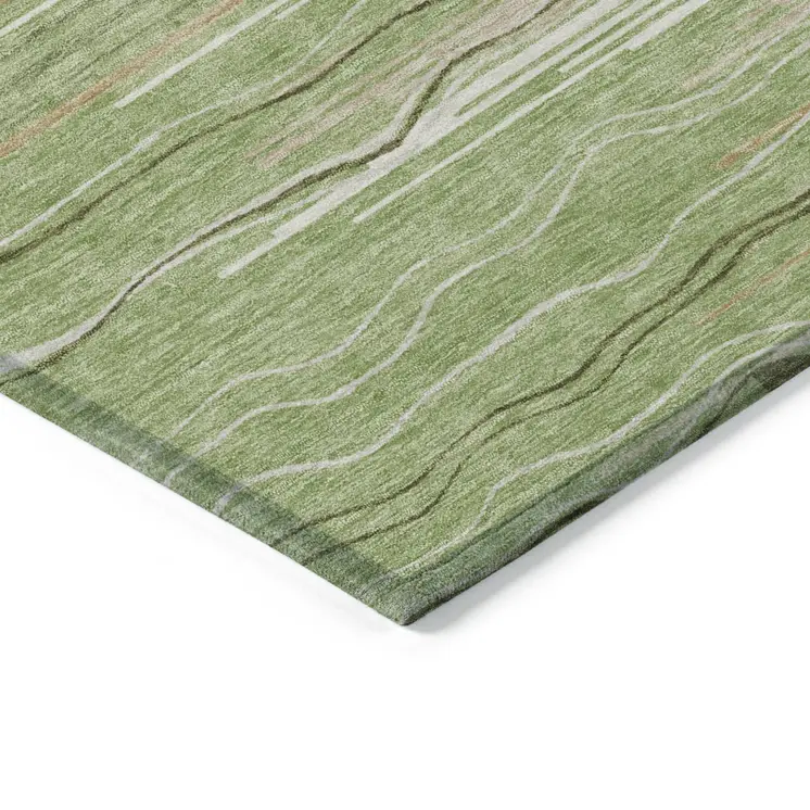 8' X 10' Green Beige And Ivory Striped Washable Indoor Outdoor Area Rug