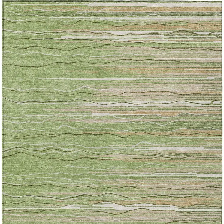 8' X 10' Green Beige And Ivory Striped Washable Indoor Outdoor Area Rug