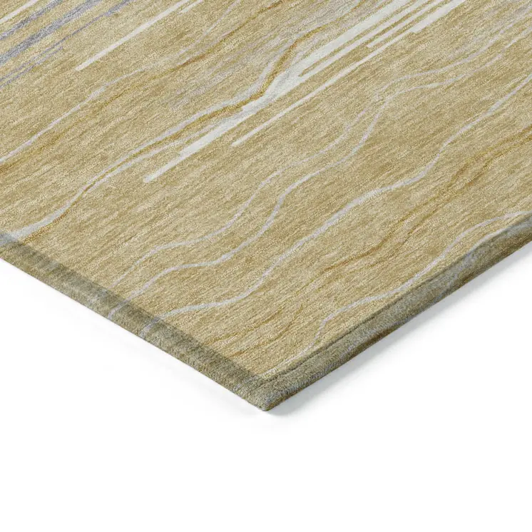 3' X 5' Gold Gray And Ivory Striped Washable Indoor Outdoor Area Rug