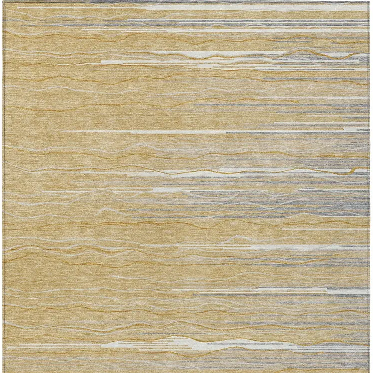 5' X 8' Gold Gray And Ivory Striped Washable Indoor Outdoor Area Rug