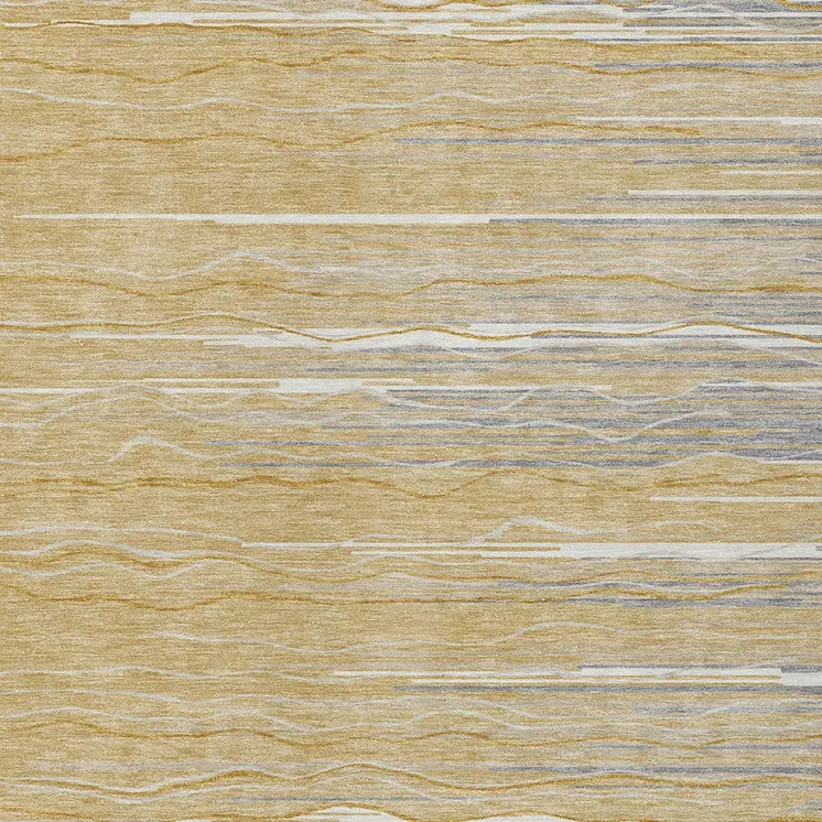 9' X 12' Gold Gray And Ivory Striped Washable Indoor Outdoor Area Rug