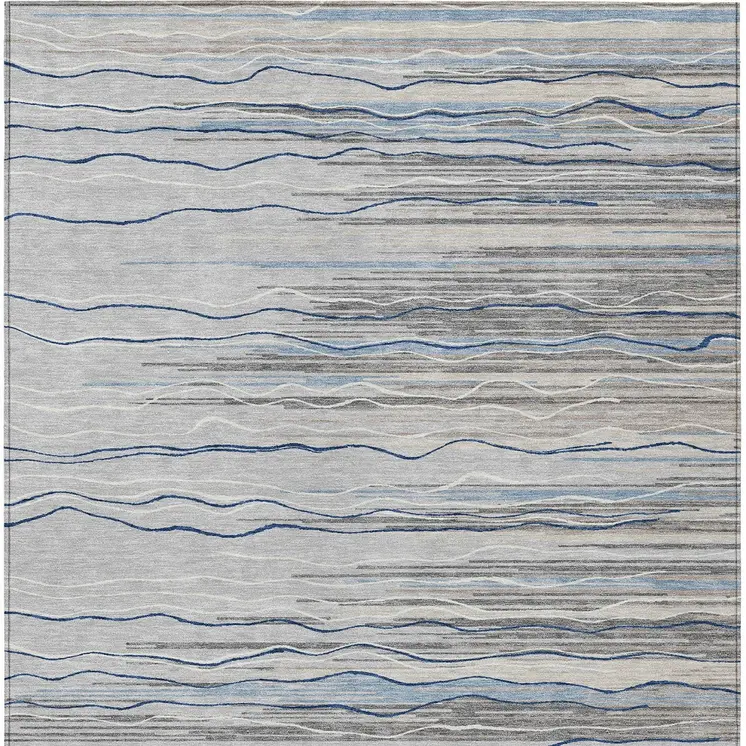 3' X 5' Gray Silver And Blue Striped Washable Indoor Outdoor Area Rug