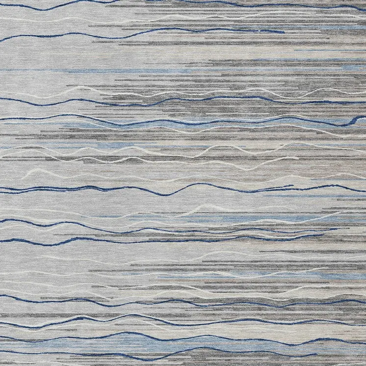 5' X 8' Gray Silver And Blue Striped Washable Indoor Outdoor Area Rug