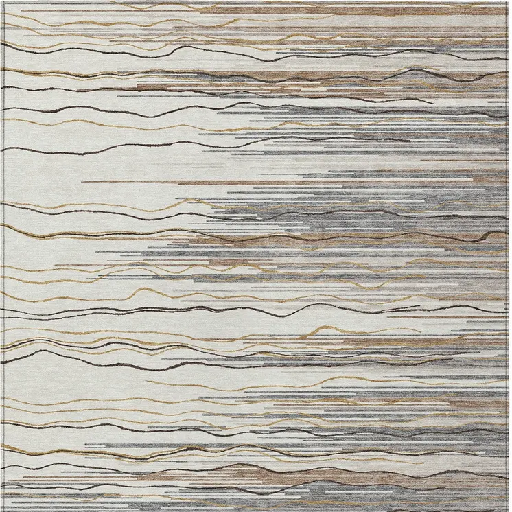 3' X 5' Ivory Brown And Gray Striped Washable Indoor Outdoor Area Rug