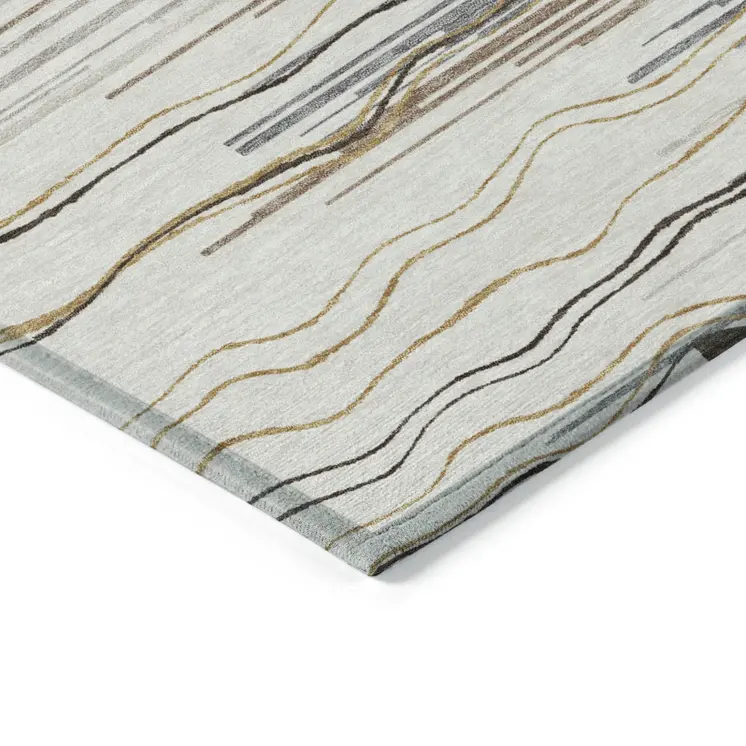 3' X 5' Ivory Brown And Gray Striped Washable Indoor Outdoor Area Rug
