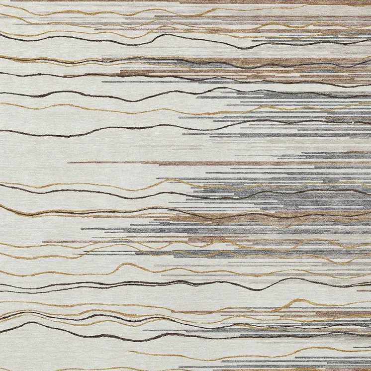 3' X 5' Ivory Brown And Gray Striped Washable Indoor Outdoor Area Rug