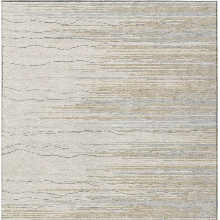 3' X 5' Linen Gray And Beige Striped Washable Indoor Outdoor Area Rug