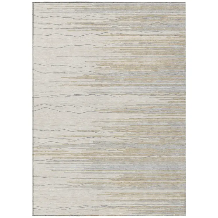3' X 5' Linen Gray And Beige Striped Washable Indoor Outdoor Area Rug