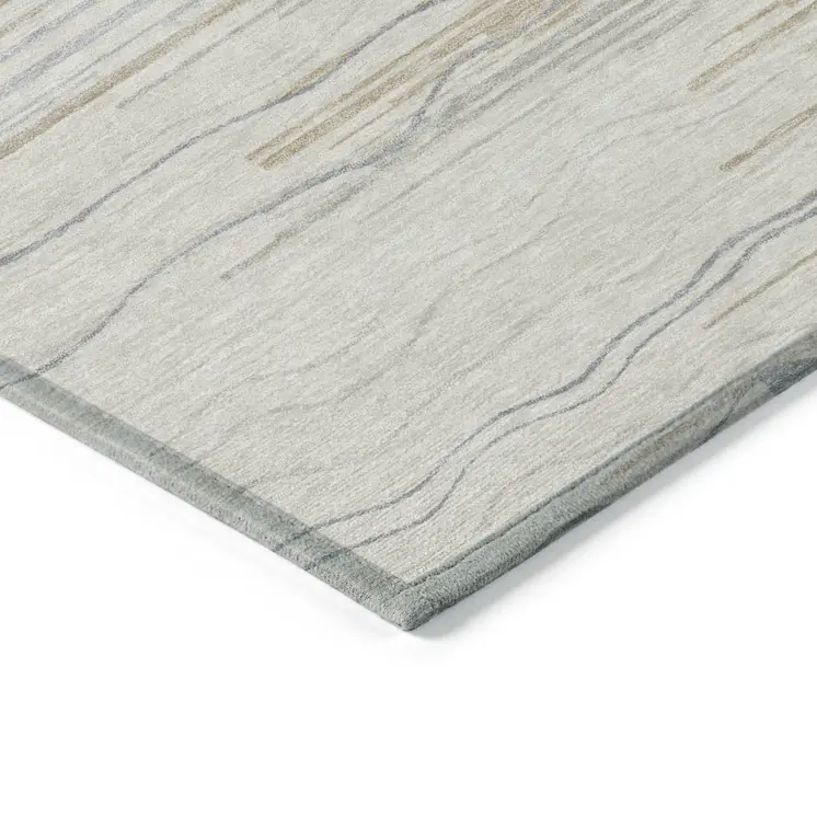 3' X 5' Linen Gray And Beige Striped Washable Indoor Outdoor Area Rug