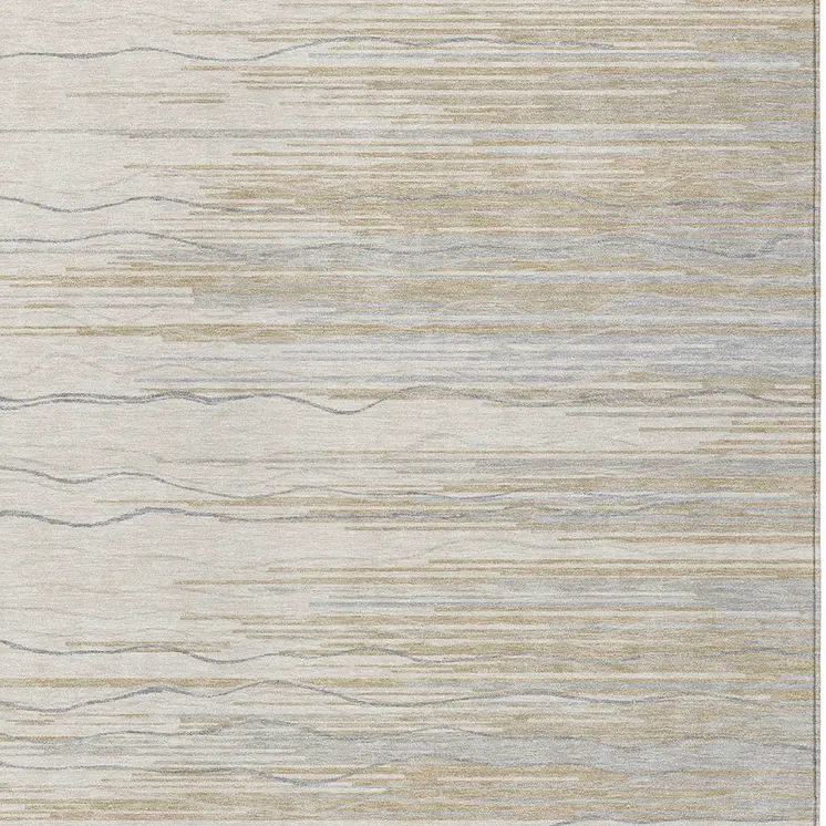 5' X 8' Linen Gray And Beige Striped Washable Indoor Outdoor Area Rug