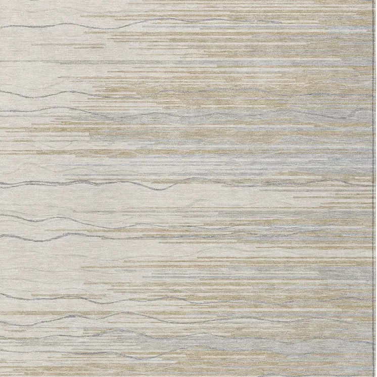 9' X 12' Linen Gray And Beige Striped Washable Indoor Outdoor Area Rug
