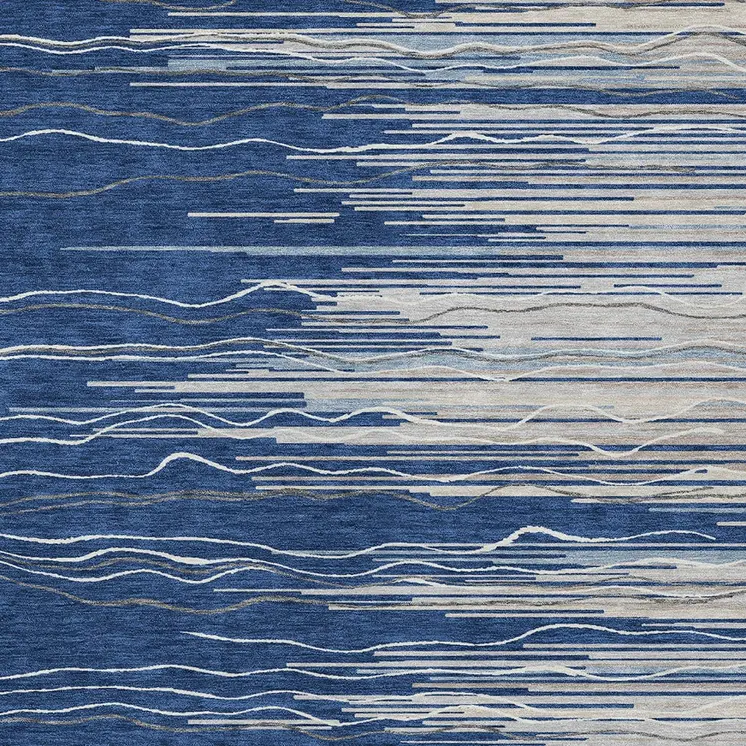 3' X 5' Navy Blue Gray And Ivory Striped Washable Indoor Outdoor Area Rug