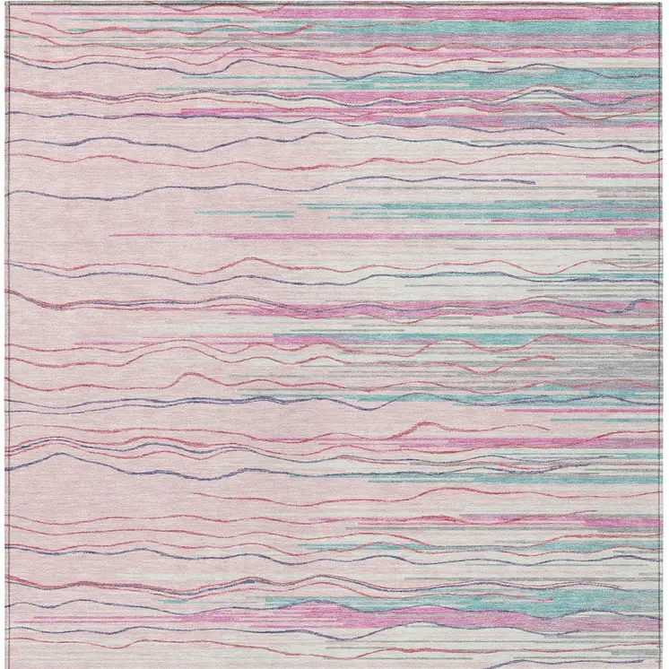 3' X 5' Pink Blue And Purple Striped Washable Indoor Outdoor Area Rug