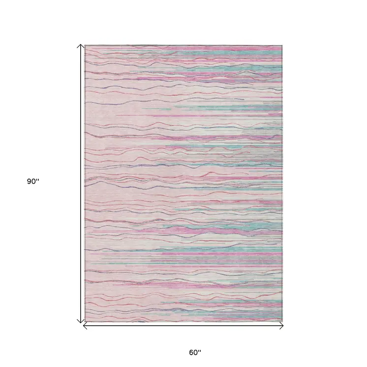 5' X 8' Pink Blue And Purple Striped Washable Indoor Outdoor Area Rug