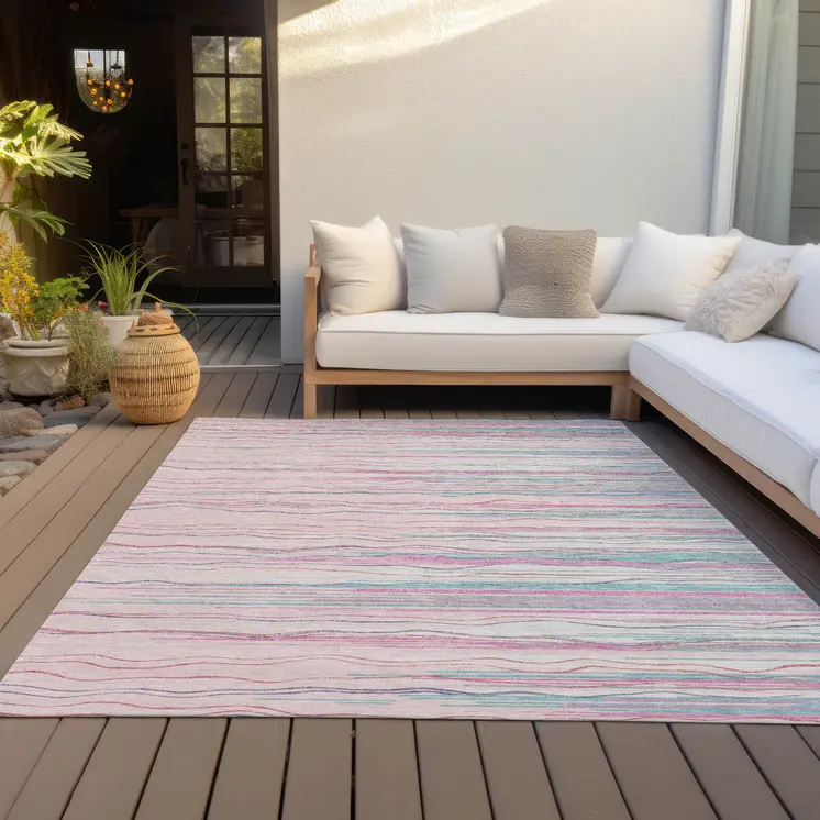 5' X 8' Pink Blue And Purple Striped Washable Indoor Outdoor Area Rug