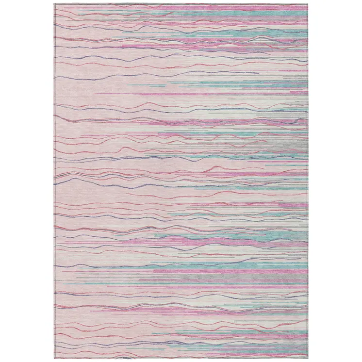5' X 8' Pink Blue And Purple Striped Washable Indoor Outdoor Area Rug