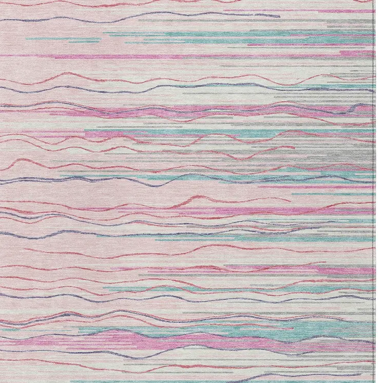 5' X 8' Pink Blue And Purple Striped Washable Indoor Outdoor Area Rug