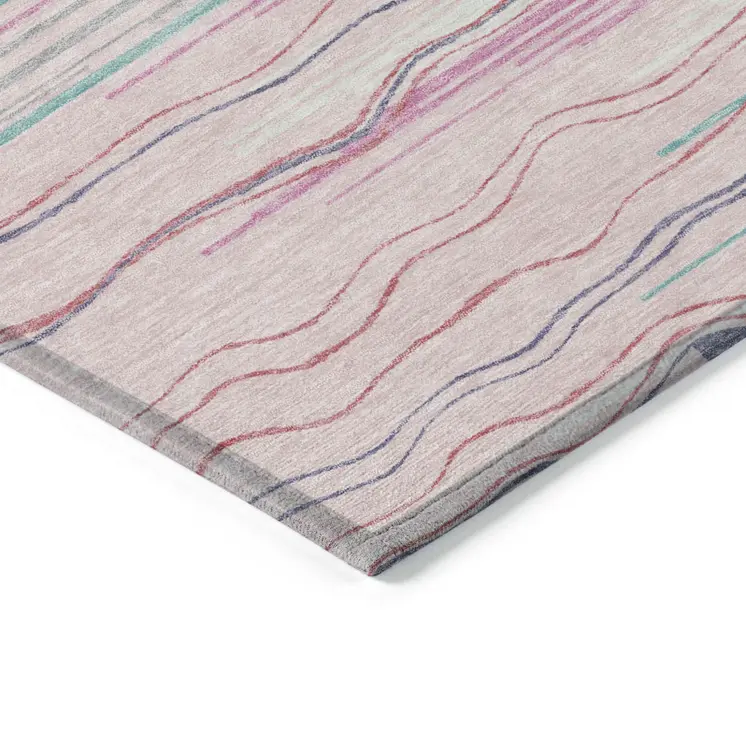 5' X 8' Pink Blue And Purple Striped Washable Indoor Outdoor Area Rug