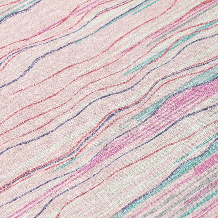 5' X 8' Pink Blue And Purple Striped Washable Indoor Outdoor Area Rug