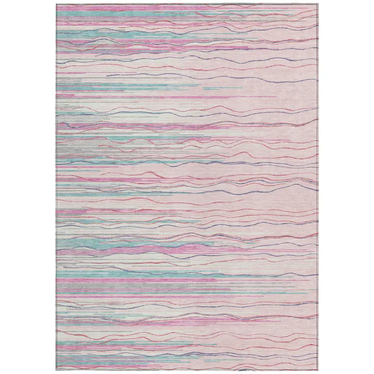 8' X 10' Pink Blue And Purple Striped Washable Indoor Outdoor Area Rug